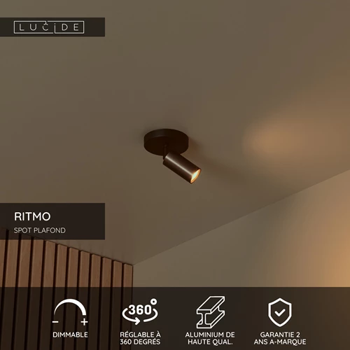 Lucide RITMO - Spot plafond - Ø 10 cm - 1xGU10 (MR11) - Café - USP